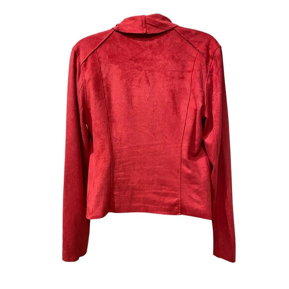 NWT Blanknyc Red Faux Suede Draped Moto Jacket Women’s S Asymmetrical Zipper Sty - Picture 6 of 10